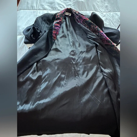 Vintage Jonathan Michael Black Long Wool velvet shawl collar Dress Coat - Picture 10 of 10